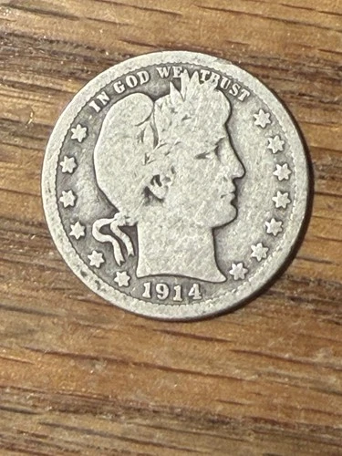 1914 P Barber Silver Quarter Nice VG Very Good U.S. 25c Type Coin L. Free Ship