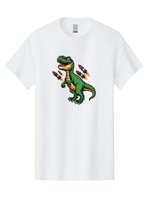 T-Rex-With-Rockets Mens Graphic Tee, 100% Cotton, Casual Summer Wear