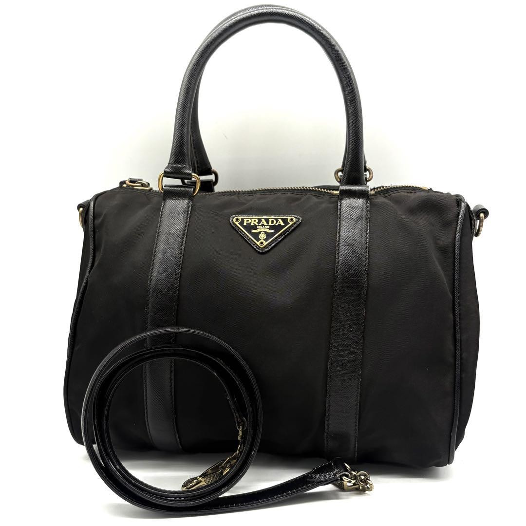 Prada Mini Boston Bag in Black Leather 2-Way Shoulder Handbag