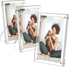 5X7 Acrylic Picture Frames 3 Pack, Clear Picture Frames with Stand, Magnetic Fra