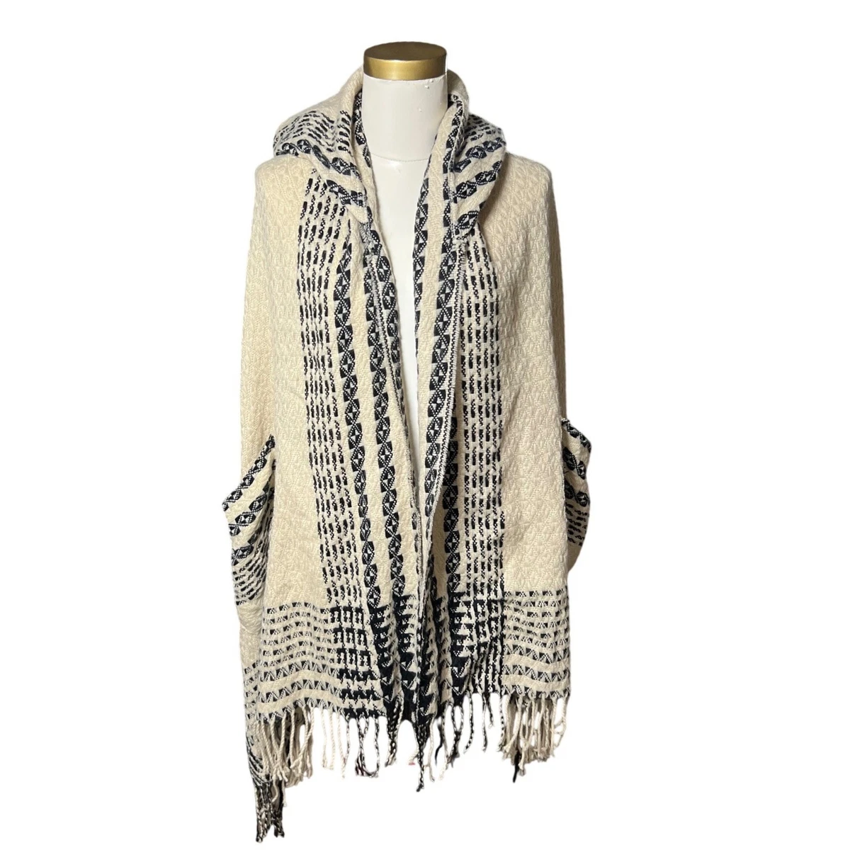 Free People Cabbie Fairisle Geometric Boho Euro Scandi Girl Hippie Hooded Scarf Free People Geometric Scarves & Wraps for Women for sale | eBay main image 3