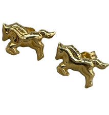 Orecchini di Oro Giallo 18kt carati Cavallini Cavallo a bottone per Uomo e Donna