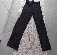 PrettyLittleThing womens elegant black flower jaquard wide leg trousers size 8