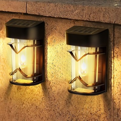 1-8Pcs LED Retro Solar Wall Lights Outdoor Waterproof Gate Yard Stair Decoration