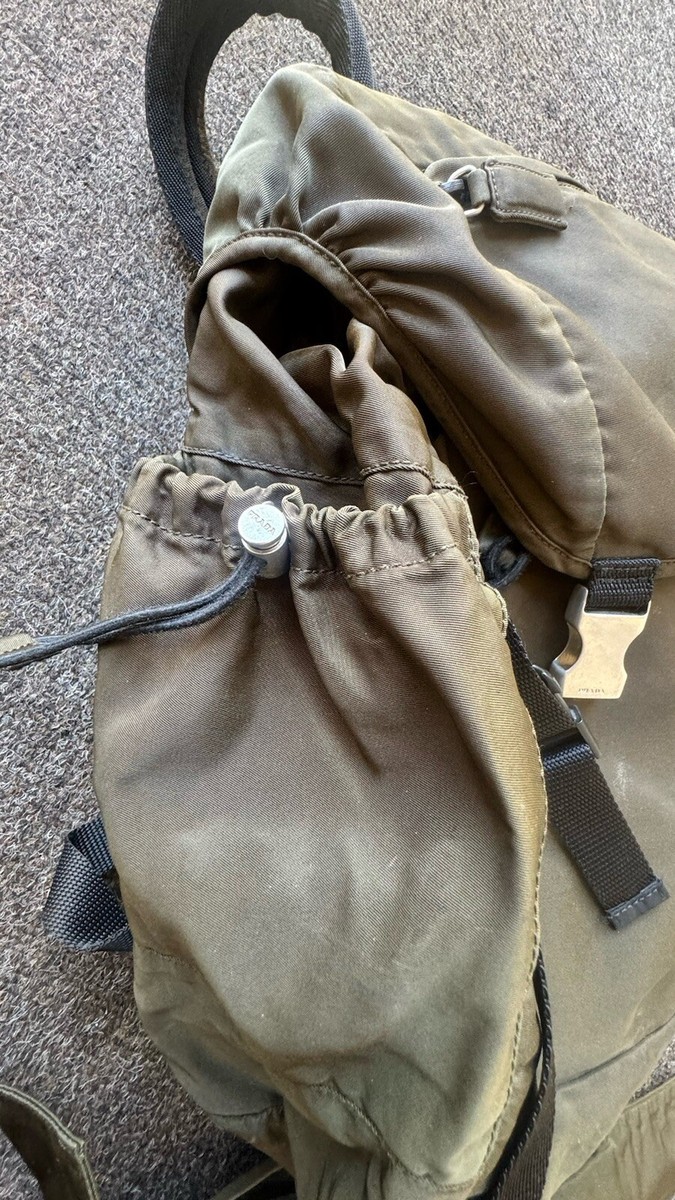 Prada Tessuto Drawstring Backpack Nylon Leather Khaki/Olive Prada Tessuto Drawstring Backpack Nylon Leather Khaki/Olive