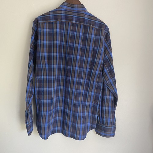 SAKS FIFTH AVENUE Mens Large Blue Plaid Long Sleeve Button Up Dress Shirt L5 - Picture 5 of 6