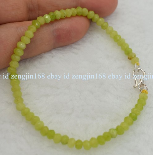 2x4mm Faceted Green Peridot Rondelle Gemstone Beads Bracelet 7.5" Silver Clasp - Picture 10 of 12