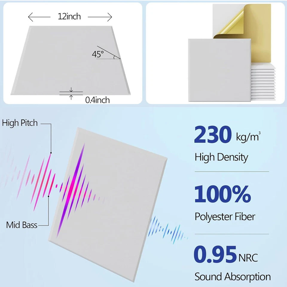 Paquete de 18 72 paneles acústicos autoadhesivos estudio insonorización azulejos de pared Foto 2 de 4