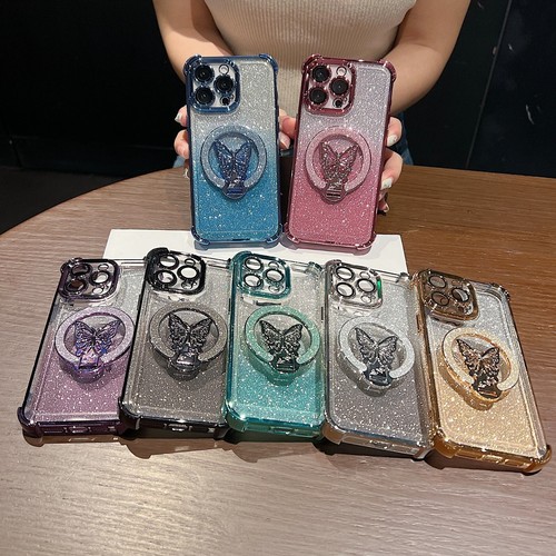 For iPhone 16 Pro Max 15 14 13 12 11 Shockproof Glitter Phone Case W/ Kickstand - Picture 2 of 28