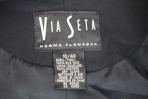 VIA SETA Norma Flanagan Black 100% Silk Blazer Womens Size 10/40-B138 - Picture 6 of 6