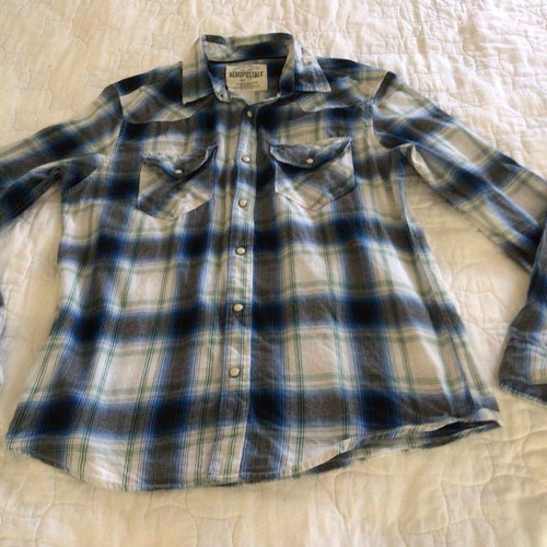 Aeropostale Mens Shirt Size Medium Snap Front Long Sleeve Plaid