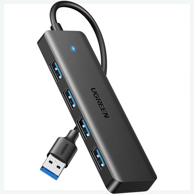 Ugreen 4-Port USB 3.0 Hub Schwarz, 5Gbps, tragbar, Plug & Play