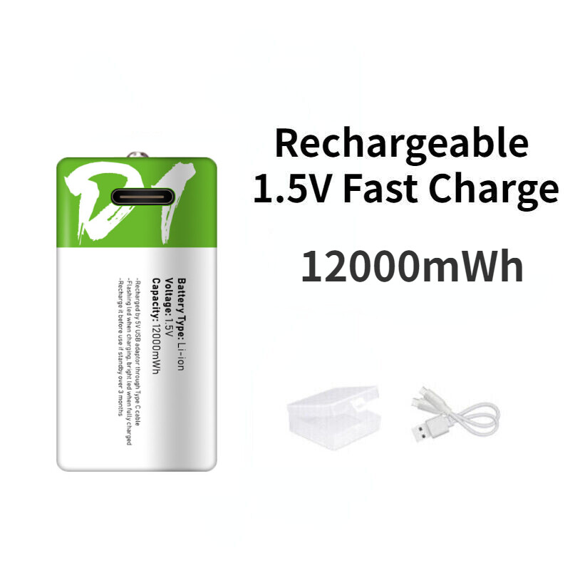 1.5V Type C Li-ion Rechargeable Battery with 12000mWh for Radio Fast Charging