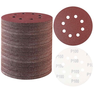 150-Pack 5'' 100 Grit Hook and Loop Sanding Discs 8 Holes Aluminum Oxide Sanding
