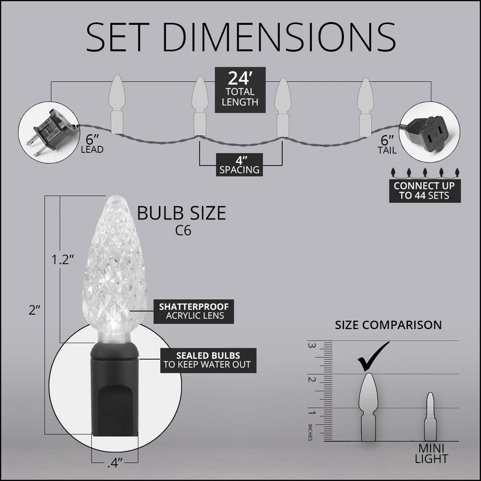 70 ct C6 LED Christmas Mini Light Set Indoor Outdoor Holiday Home Lights 24ft - Image 4 of 4