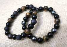 TIGERAUGE OBSIDIAN Lava H&auml;matit Armband Kugelarmband 10 mm &Oslash;  dehnbar 18-21 cm