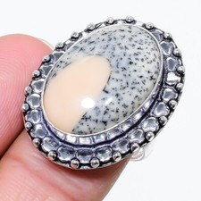 Natural Dendritic Opal Gemstone 925 Sterling Silver Jewelry Ring Size 8 US