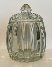 VTG Clear Jeanette Glass Hobnail Pumpkin Jar Canister Candy Dish Ribbed