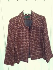 Vtg Harve Benard size 10 Button Poly Pockets Long Sleeve Blazer Red Multi