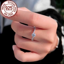 Solid 925 Sterling Sliver CZ Round Ring for Lover Brides Popular Jewelry Gift
