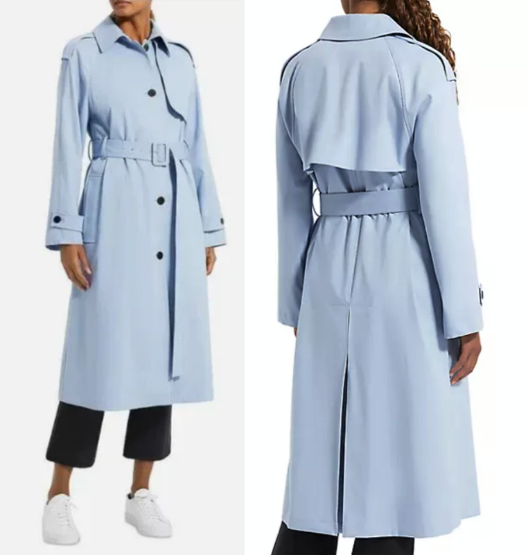 THEORY Single Breasted Belted Essential Trench Coat in Powder Blue sz S $695