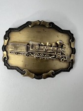 Vintage 1970s Railroad Train Steam Locomotive Brass Belt Buckle Raintree