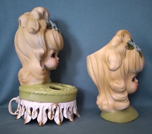 VINTAGE LEFTON GIRL LIPSTICK HOLDER NIGHT LIGHT MINT AND HEAD VASE VGUC LABELS - Picture 3 of 14