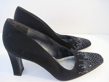 Stuart Weitzman Black Satin Rhinestone Jeweled Front Pumps Heels Size 6 1/2 B