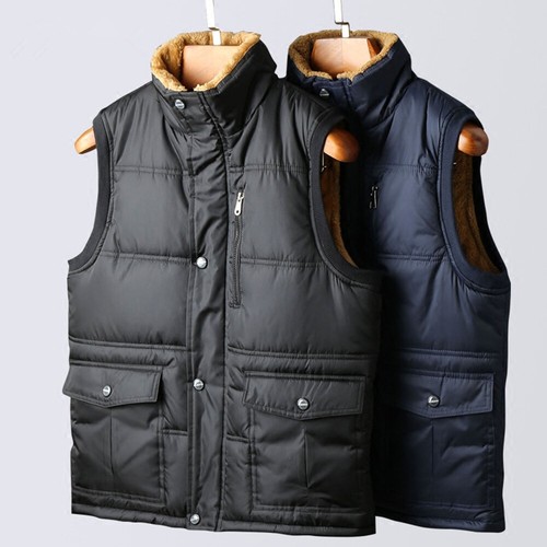 Mens Fleece Fur Lined Waistcoat Multi Pocket Utility Vest Jacket Sleeveless Tops - Picture 2 of 13