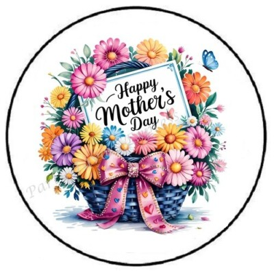 #ad HAPPY MOTHERS DAY FLOWER BASKET ENVELOPE SEALS LABELS STICKERS PARTY FAVORS $4.99