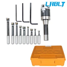LABLT 9 Pcs 2" Boring Head R8 Shank 1/2" Carbide Boring Bar Set For Bridgeport