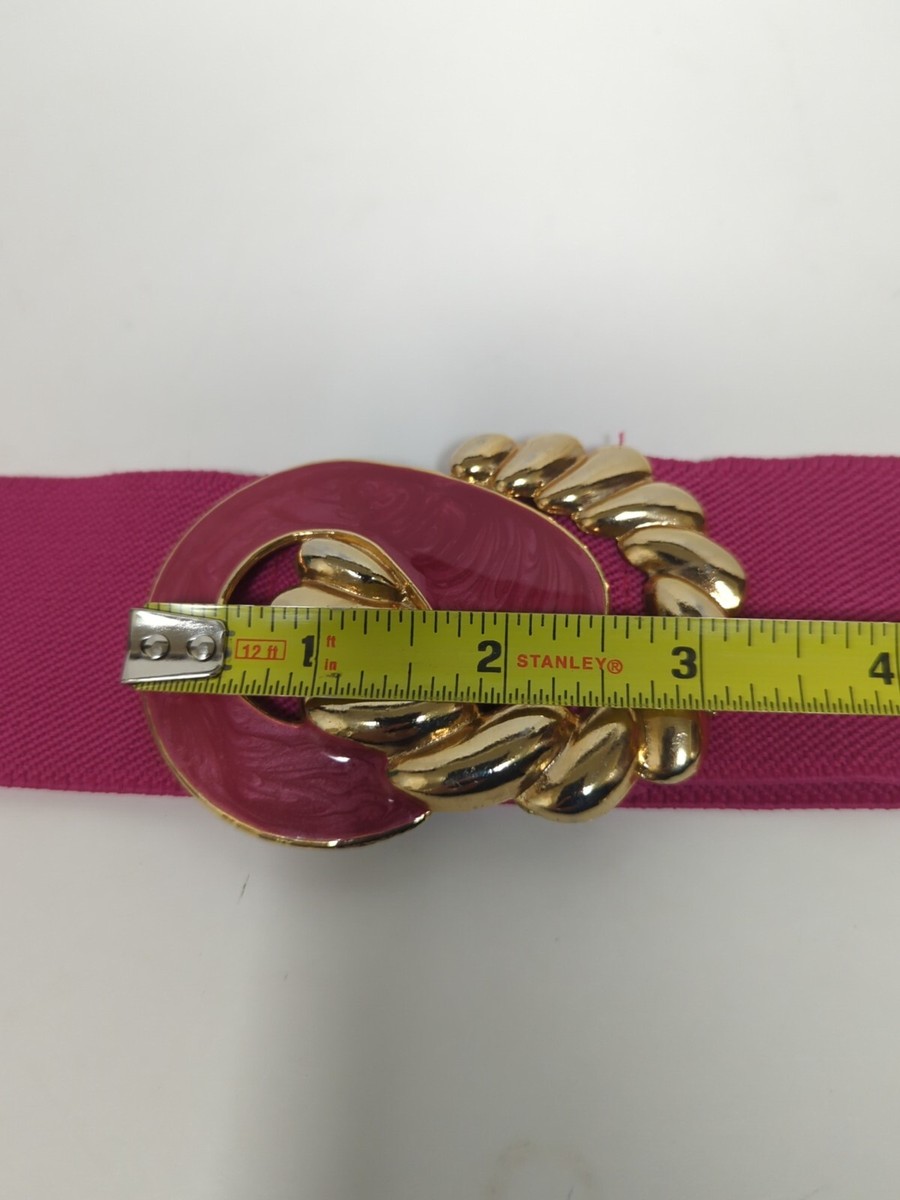 Vintage Retro 80s Fashion Belt Elastic Pink Gold Enamel  display picture 2
