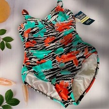 NEW TUMMY CONTROL SHAPE SOLVER One-Piece Swimsuit Tropical Print NWT Sz 16