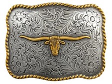 WESTERN ANTIQUE GOLD LONGHORN STEER COWBOY TROPHY BELT BUCKLE fits 1-1/2" Strap