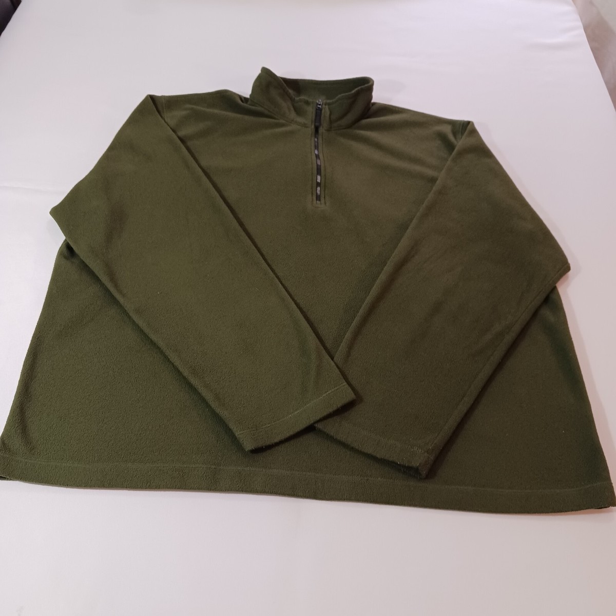 Lands End Men's ThermaCheck 1/4 Zip Pullover Fleece Green Sweatshirt Size XL