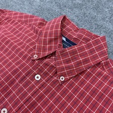 Tommy Hilfiger Shirt Men's L Large 80's Two-Ply Cotton Red Check Long Sleeve