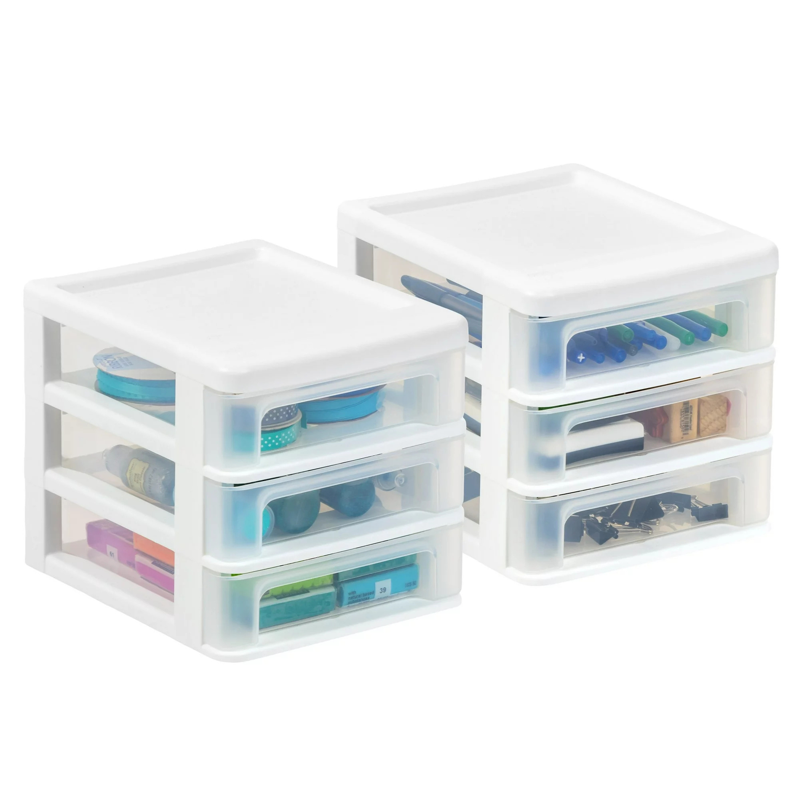Small 3 Drawer Countertop Organizer, 2 Pack - White