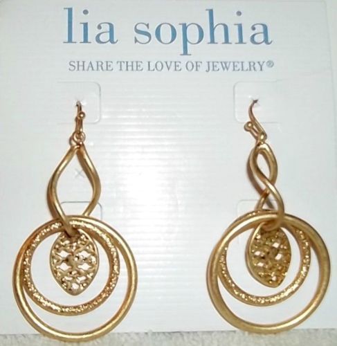 CONTEMPORY NEW LIA SOPHIA FASHION JEWELRY GOLD GLANCE HOOK DANGLE DROP EARRINGS - Picture 1 of 9