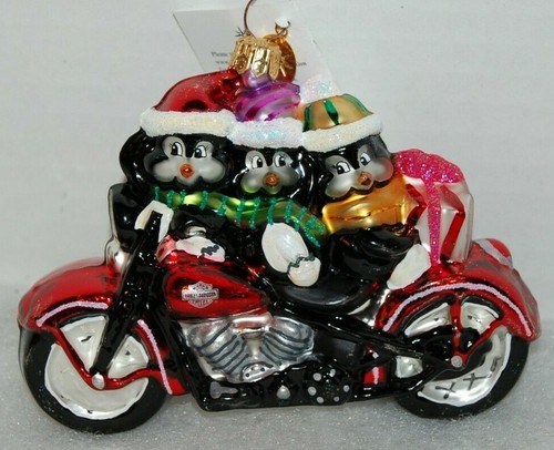 Radko SOUTH POLE BIKERS Christmas Ornament 00-HAR-04 HARLEY DAVIDSON W PENGUINS - Picture 1 of 7