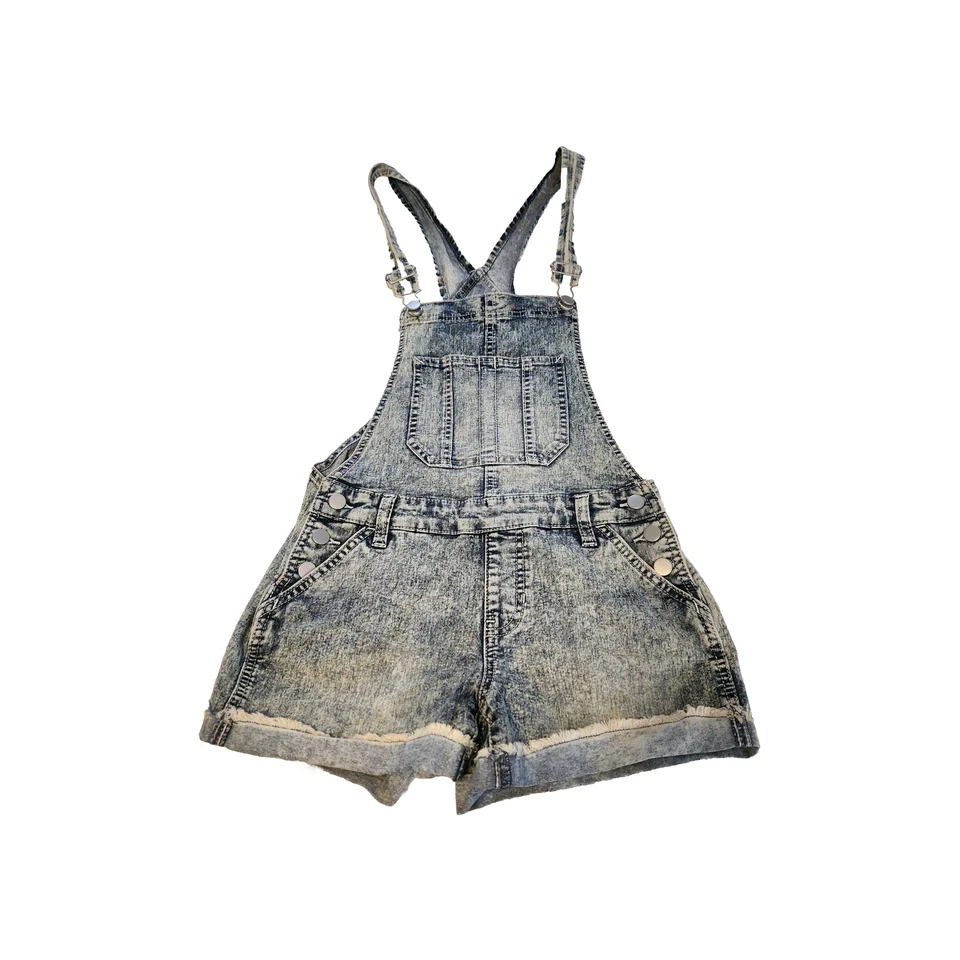 Pantalones Cortos Mono Jean Azul Denim NOBO No Boundaries Envejecido Lavado Ácido Talla XS Foto 3 de 4