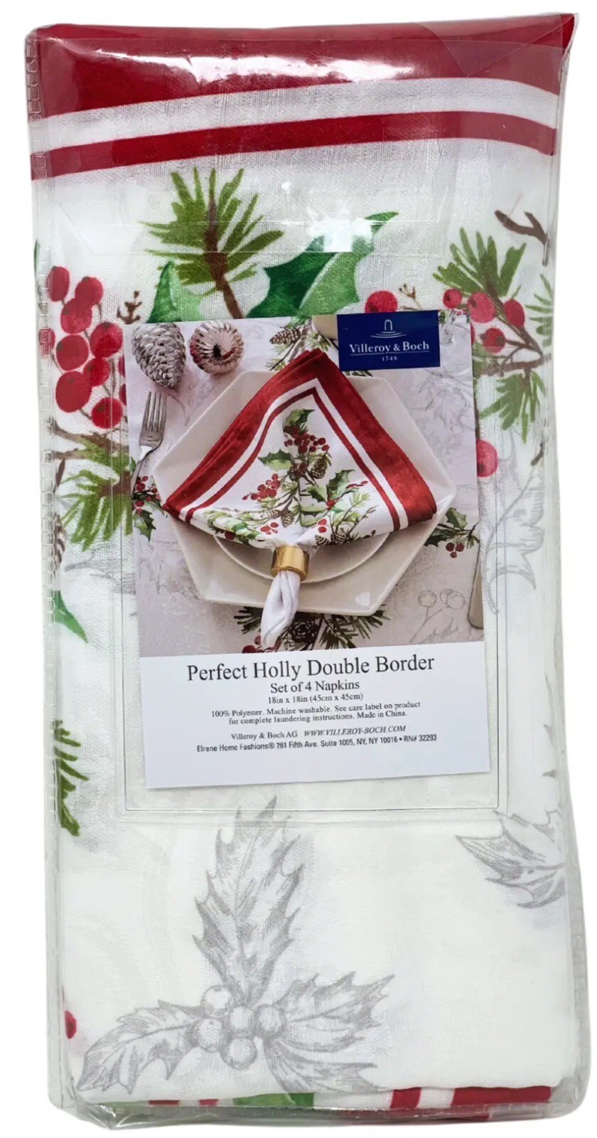 Villeroy & Boch 60 x 120 Perfect Holly Christmas Tablecloth & 12