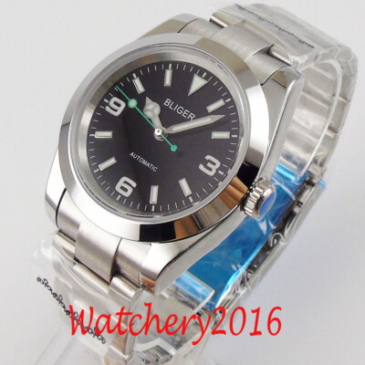 BLIGER 36mm Black Dial Sapphire Polished Bezel 21 jewels PT5000 NH35 Mens watch