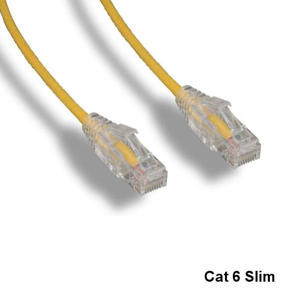 Kentek Yellow 5ft Slim Cat6 UTP Ethernet Patch Cord OD 3.6MM 28AWG Clear Boot