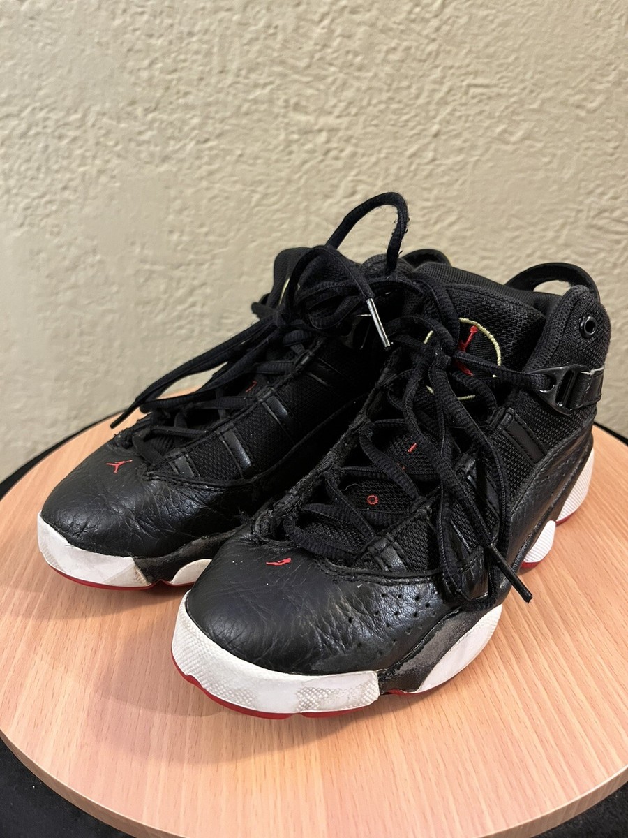 NIKE Air Jordan RINGS Sz 1Y Bulls Six Basketball Shoes Black/Red/White  Kids