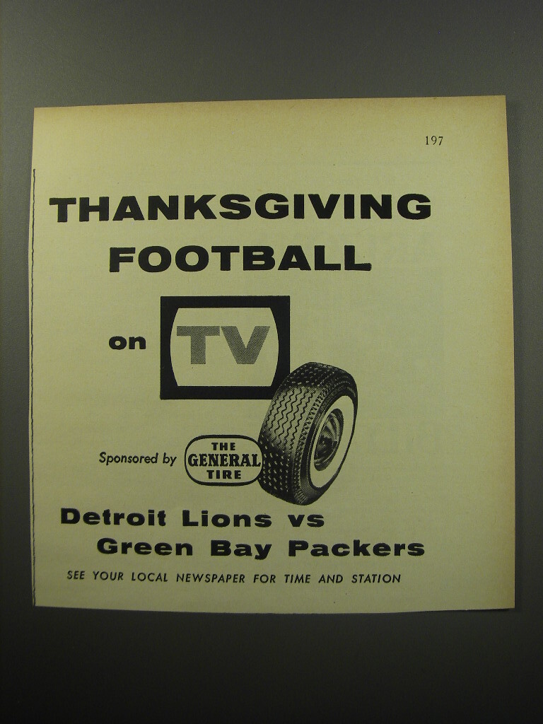1955 General Tires Ad - Thanksgiving Football Detroit Lions vs Green Bay Packers