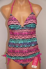 NWT Hula Honey Swimsuit Bikini Tankini 2pc set Sz S BKMLT Adj. sides