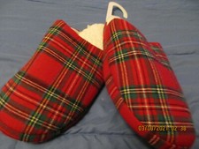 Charter Club Microvelour Clog Memory Foam Slippers, Red Tartan Plaid M 8-9 NEW