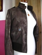 M&s Real Leather Jacket 14 12 Biker Bomber Soft Metallic Suede Copper Autograph