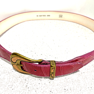 Vintage pink belt moc croc leather gold and copper buckle retro colorful mod s-l400.jpg main image 3