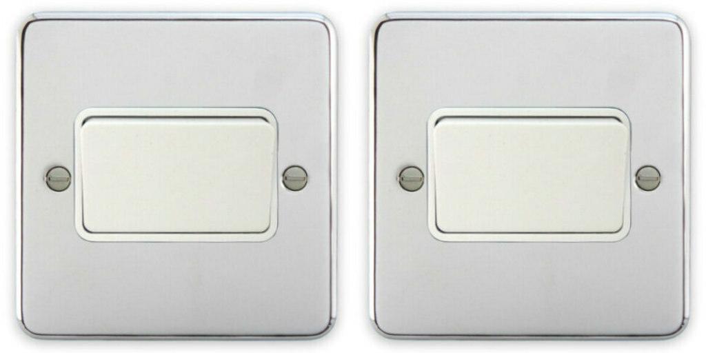 2 x Deta 1949CHW Fan Isolator Switches TP Polished Chrome / White Insert